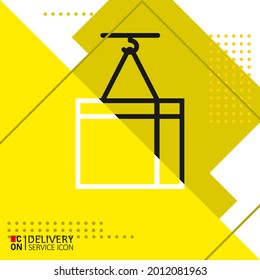 Luggage picked by a crane. Vector image of delivery service icon.