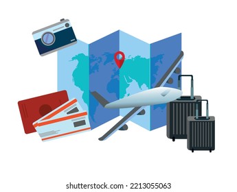 luggage and planes placed on the passport for making advertising media turism and all object