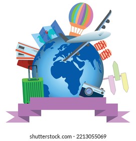 luggage and planes placed on the passport for making advertising media turism and all object