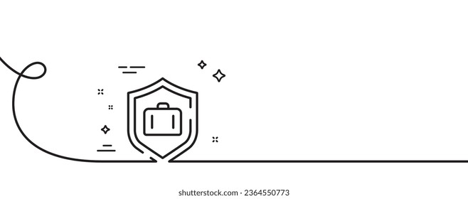 Luggage protect line icon. Continuous one line with curl. Suitcase bag sign. Baggage secure symbol. Luggage protect single outline ribbon. Loop curve pattern. Vector