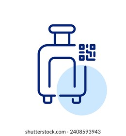 Equipaje y código qr. Seguimiento automatizado de equipajes. Icono perfecto de píxeles