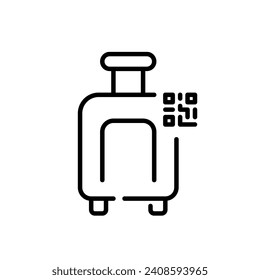 Luggage and qr code. Automated baggage tracking. Pixel perfect, editable stroke