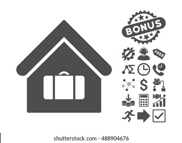 Luggage Room icon with bonus pictures. Vector illustration style is flat iconic symbols, gray color, white background.