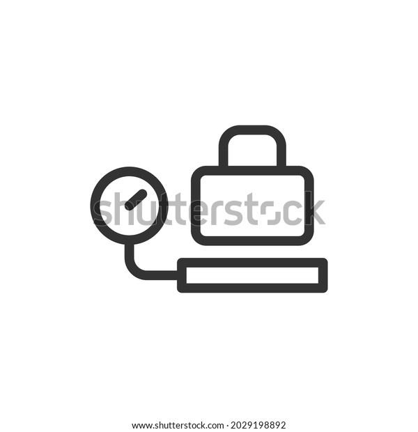 Luggage Scales line icon, sign or\
symbol. Premium pictogram in trendy outline style. Luggage Scales\
pixel perfect vector icon isolated on a white background.\
