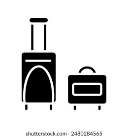 Luggage set icon. Red suitcase, tan briefcase, travel bags, packing, vacation, trip, transportation, tourism, journey, baggage.