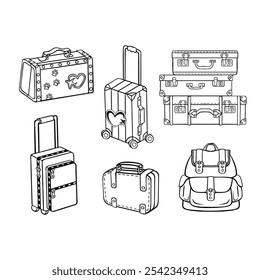 luggage set suitcases and bags for travel lines vector