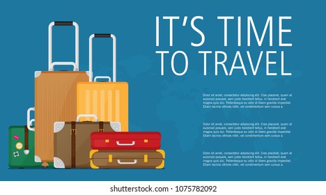 Luggage set. Vector illustration of flat colorful