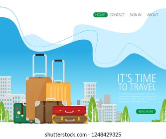 Luggage set. Vector illustration of flat colorful