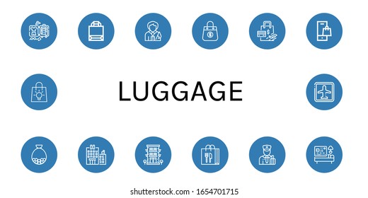 Luggage Simple Icons Set. Contains Such Icons As Luggage, Paper Bag, Tour Guide, Bag, Shopping Bag, Hotel, Customs, Airport, Can Be Used For Web, Mobile And Logo