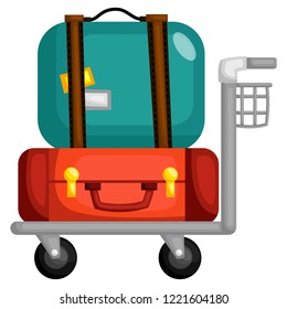 a luggage sitting in the luggage cart ready to be push