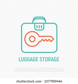 Luggage storage thin line icon: suitcase with key. Modern vector illustration.