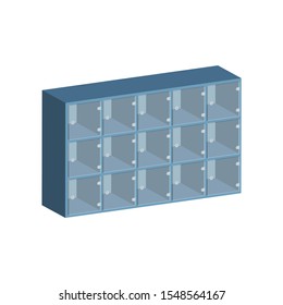 Luggage storage, transparent cells in the storage room in the supermarket.Vector isometric and 3D view.