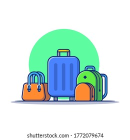 Luggage With Suitcase And Bag Cartoon Vector Icon Illustration. Travel Icon Concept Isolated Premium Vector. Flat Cartoon Style