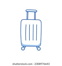 Luggage suitcase doodle. Hand drawn sketch doodle style luggage suitcase. Blue pen line stroke isolated element. Travel, trip concept. Vector illustration.