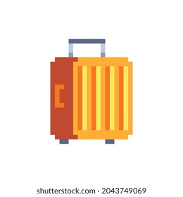 Luggage suitcase icon. Travel bag. Pixel art style. Mobile apps design. Isolated abstract vector illustration.