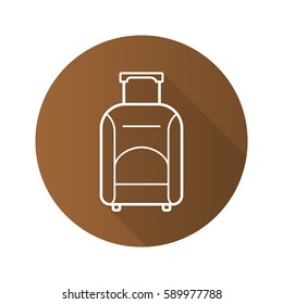 Luggage suitcase on wheels. Flat linear long shadow icon. Vector line symbol