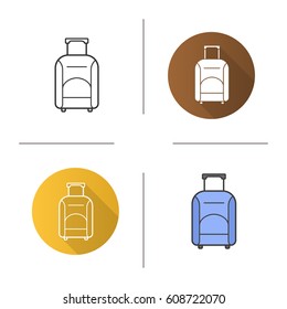 Luggage suitcase on wheels icon. Flat design, linear and color styles. Isolated vector illustrations