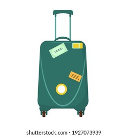 luggage suitcase on wheels. Isolate on a white background