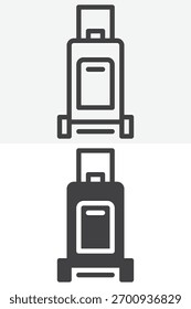 Maleta de equipaje en línea de estilo diferente y conjunto de iconos sólidos. Esquema y símbolo de Vector sólido y símbolo, trazo editable. Icono de pictograma de equipaje de viaje para viajes.