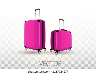 Vector de bolsa de viaje maleta maleta. Maleta de equipaje de viaje. bolsa turística de vacaciones. El aeropuerto de rueda lleva una cartera de documentos. vagón de viaje de plástico con manija. 3.ª ilustración realista