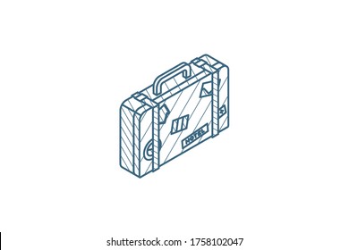 luggage, suitcase, travel bag whith stickers isometric icon. 3d vector illustration. Isolated line art technical drawing. Editable stroke