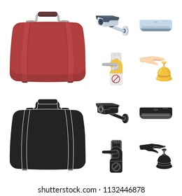 Luggage, surveillance camera, air conditioning, do not disturb the sign.Hotel set collection icons in cartoon,black style vector symbol stock illustration web.