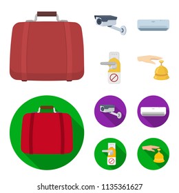 Luggage, surveillance camera, air conditioning, do not disturb the sign.Hotel set collection icons in cartoon,flat style vector symbol stock illustration web.