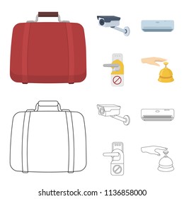 Luggage, surveillance camera, air conditioning, do not disturb the sign.Hotel set collection icons in cartoon,outline style vector symbol stock illustration web.