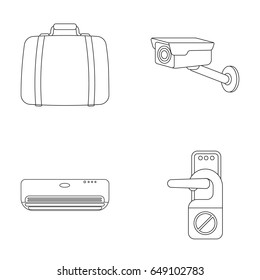 Luggage, surveillance camera, air conditioning, do not disturb the sign.Hotel set collection icons in outline style vector symbol stock illustration web.