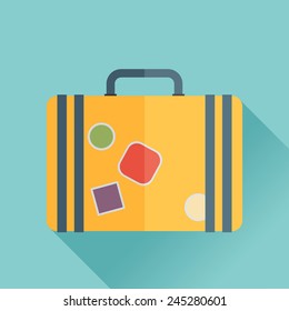 Luggage symbol. Vector illustration of flat color icon with long shadow.