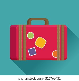 Luggage symbol. Vector illustration of flat color icon with long shadow.