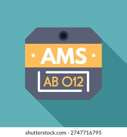 Luggage tag with airport code ams representing amsterdam airport schiphol and flight number ab 012