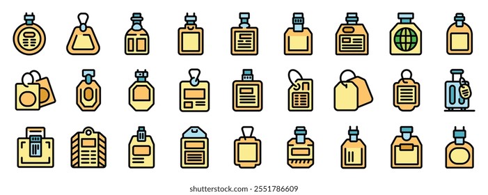 Luggage tag icons set. Outline set of luggage tag vector icons for web design isolated on white background