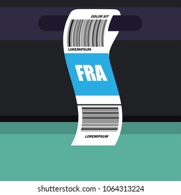 luggage tag label on suitcase with frankfurt germany country code and barcode. vector illustration