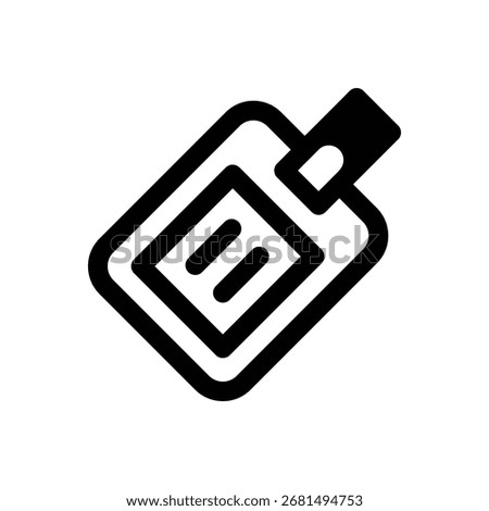 Luggage tag. Outlined stroke vector icon with black-filled details.