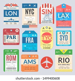 Luggage Tag Set. Airport Baggage Tickets. Travel Labels. Vector Illustration. 