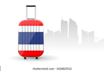 Luggage with Thailand flag. Thailand travel concept. Place for text. 