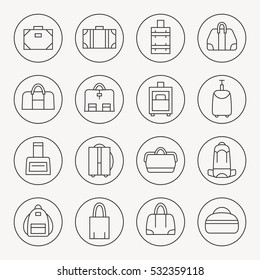 Luggage thin line icon set