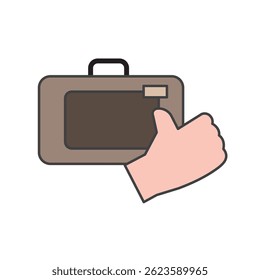Equipaje con los pulgares hacia arriba. Ilustración vectorial