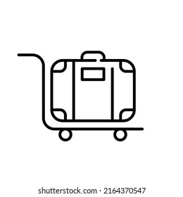 Luggage Transported On A Cart. Porter Service. Pixel Perfect, Editable Stroke Line Icon