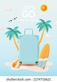 Luggage for travel in 3d realistic art style and pastel color vector illustration