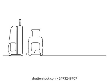 Luggage and travel bag in one continuous line drawing vector illustration