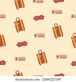 Luggage and Travel Essentials Pattern
A seamless travel-themed pattern featuring suitcases, sleep masks, and boarding passes. Ideal for travel-inspired designs and stationery