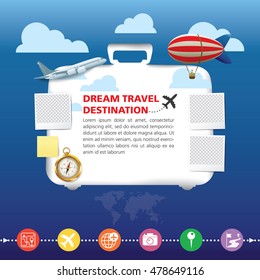 Luggage and travel vacation, for planning a summer vacation, traveling on holiday journey, tourism and travel objects