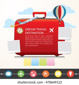Luggage and travel vacation, for planning a summer vacation, traveling on holiday journey, tourism and travel objects