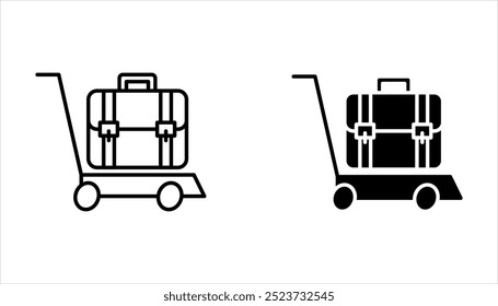 Luggage trolley with case different style icon set on white background
