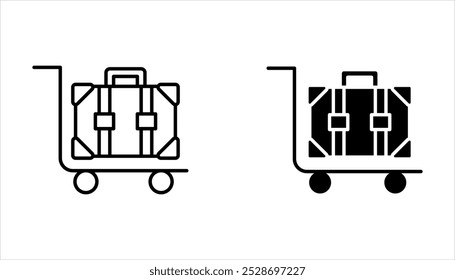 Luggage trolley with case different style icon set on white background