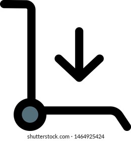 Luggage trolley with down arrow isolated on white background