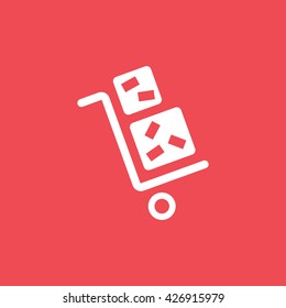 Luggage Trolley Flat Icon On Red Background