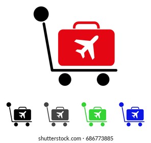 Luggage Trolley flat vector pictograph. Colored luggage trolley gray, black, blue, green pictogram variants. Flat icon style for web design.